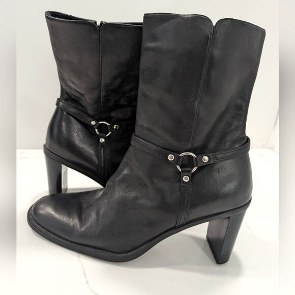 Avelinni boots black butterfly soft leather taper plate short zip heeled 6.5M - Picture 1 of 10